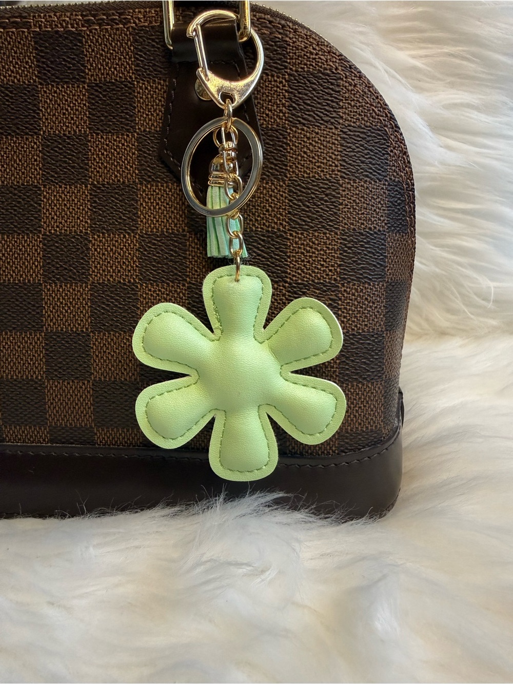 Mint green Faux Leather Flower Bag Charm Keychain New Handmade Purse Accessories - Picture 2 of 2
